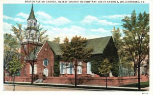 Vintage Postcard 1920's Bruton Parish Church Oldest Constant Williamsburg VA