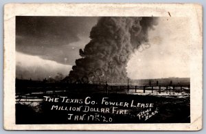 K45/ Texas RPPC Postcard c1920 Texas Oil Company Fire Disaster  361