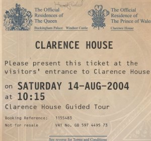 Queen Elizabeth Clarence House Ticket 2004 Guided Tour