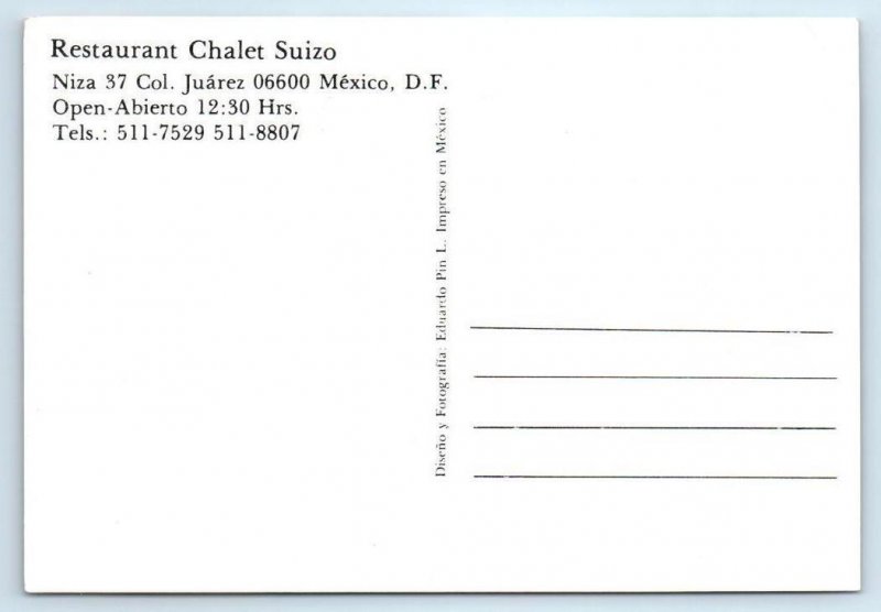 MEXICO CITY ~ Chef & Waiters RESTAURANT CHALET SUIZO Waitresses 3½x5 Postcard