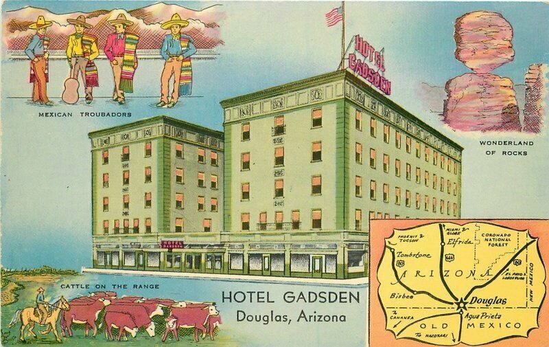 Associated Litho Douglas Arizona Hotel Gadsden roadside Postcard 21-2016