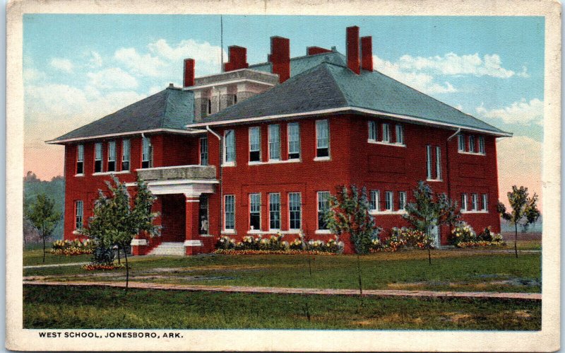 1920s West School Jonesboro AR Postcard