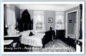 Bentonsport Iowa IA Postcard RPPC Photo Bridal Suite Mason House Museum Bedroom