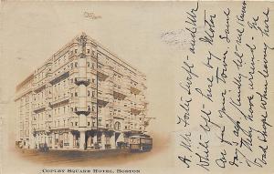 Boston MA Copley Square Hotel Flag Trolley RPPC Postcard