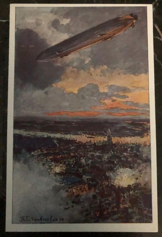 Original Zeppelin In Flight Picture Postcard Mint German Air Fleet At War