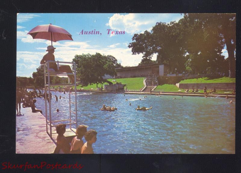 AUSTIN TEXAS BARTON SPRINGS SWIMMING POOL ZILKER PARK VINTAGE POSTCARD