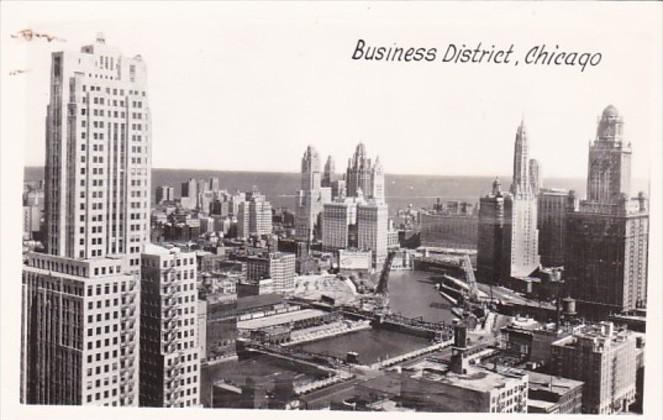 Illinois Chicago Business District Aerial View Real Photo