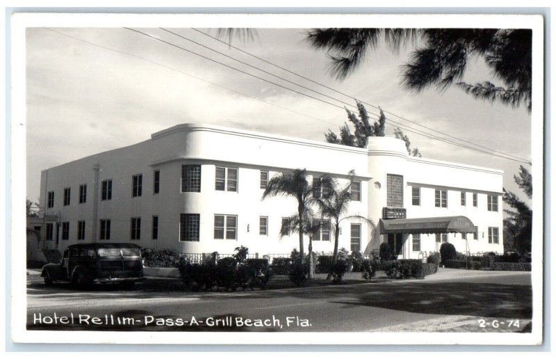 c1950's Hotel Rellim Pass A Grill Beach Florida FL, Cars RPPC Photo Postcard
