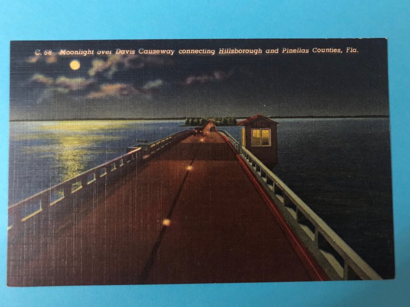 Vintage Moonlight view of Davis Causeway - Hillsborough and Pinellas Counties