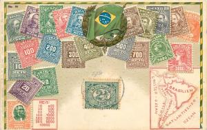 Brazil embossed stamps crest & map old postcard 