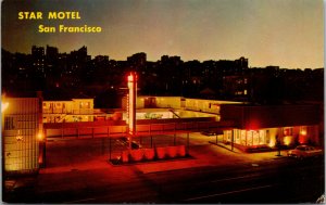 Vtg 1960s Star Motel Night View Lombard San Francisco California CA Postcard