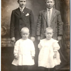 c1910s Four Brothers Siblings RPPC Handsome Cute Twin Boys Dress Real Photo A143