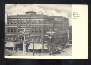 PARSONS KANSAS ELK'S THEATRE DOWNTOWN VINTAGE POSTCARD 1907