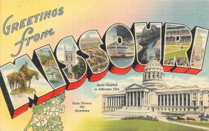 MO, MISSOURI Large Letter Greetings STATE CAPITOL  c1940's Curteich Postcard