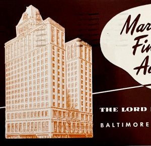 Lord Baltimore Hotel Postcard Maryland Historic Landmarks c1940-50 DWS5C