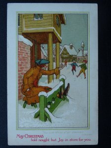 Man in Stocks MAY CHRISTMAS Hold Nought But Joy in Store For You - Old Postcard