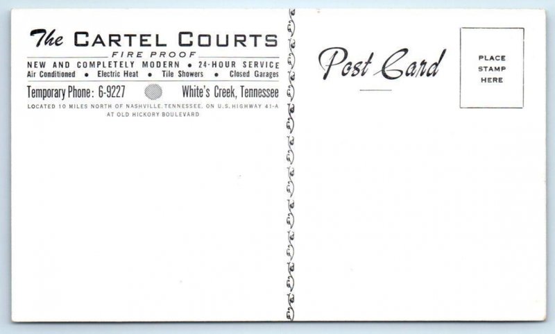 WHITES CREEK, Tennessee TN ~ Roadside Motel CARTEL COURTS c1950s  Postcard