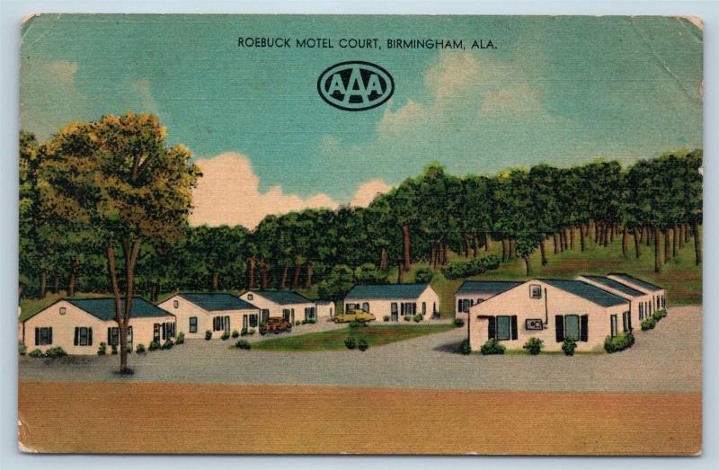 Postcard AL Birmingham Roebuck Motel Court Vintage Linen Roadside L18