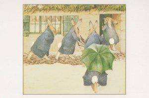 The Arrival Rabbits Beatrix Potter Victorian 1890 Painting Postcard