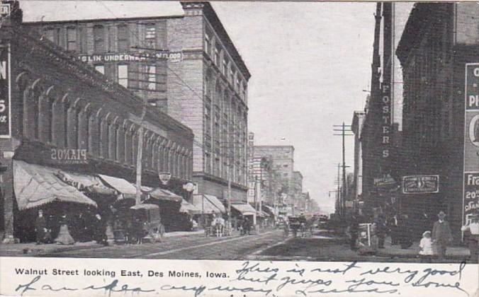 Iowa Des Moines Walnut Street Looking East 1909