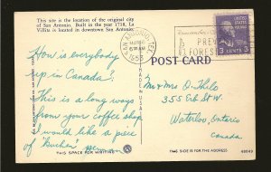 USA Postmark 1953 San Antonio TX La Villita San Antonio Texas Linen Postcard