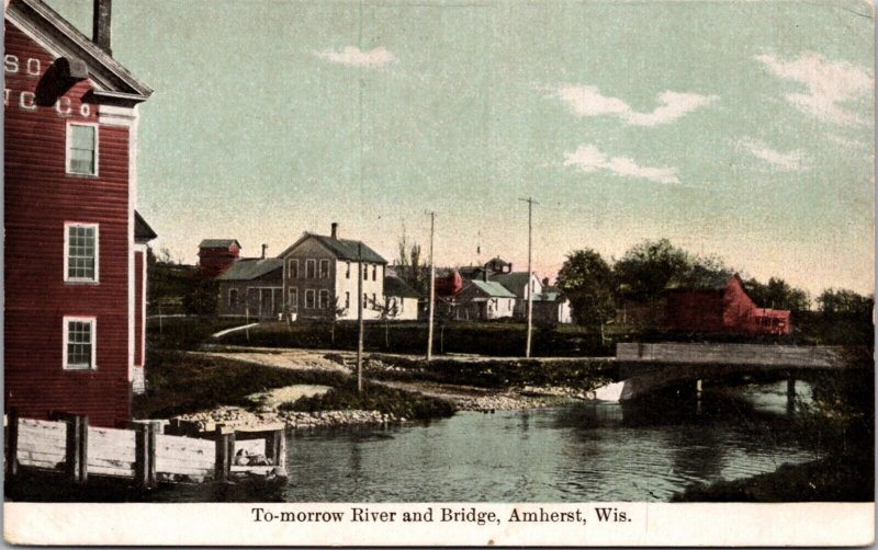 Postcard To-morrow River and Bridge in Amherst, Wisconsin