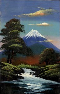 Japan Mt. Fuji Japanese Art HANDMADE Hand Painted c1910 Postcard #2