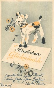 Herzlichen Gluckwunsch greeting Postcard dog illustration