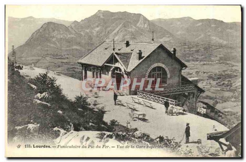 Old Postcard Lourdes Funicular Iron Peak View of the station Superiaure