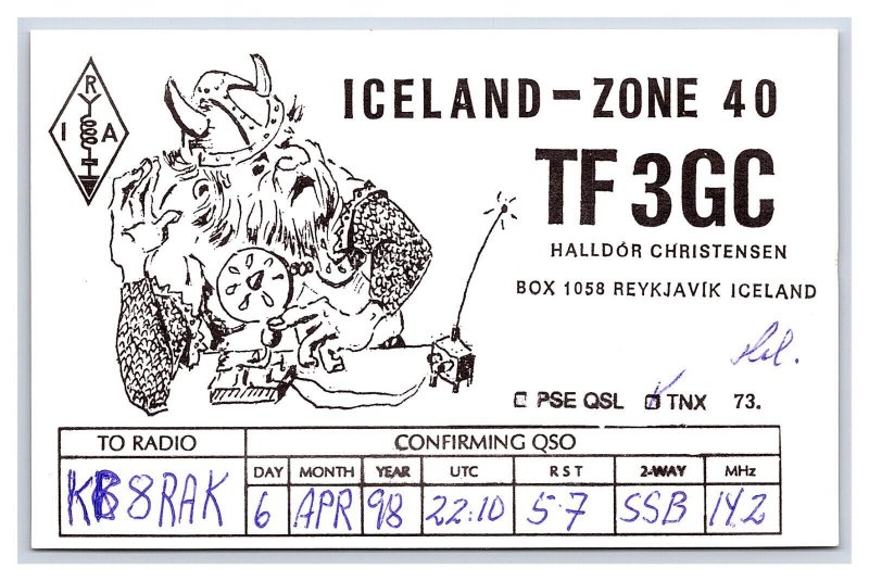 Postcard QSL CB Ham Radio Amateur Card From Iceland