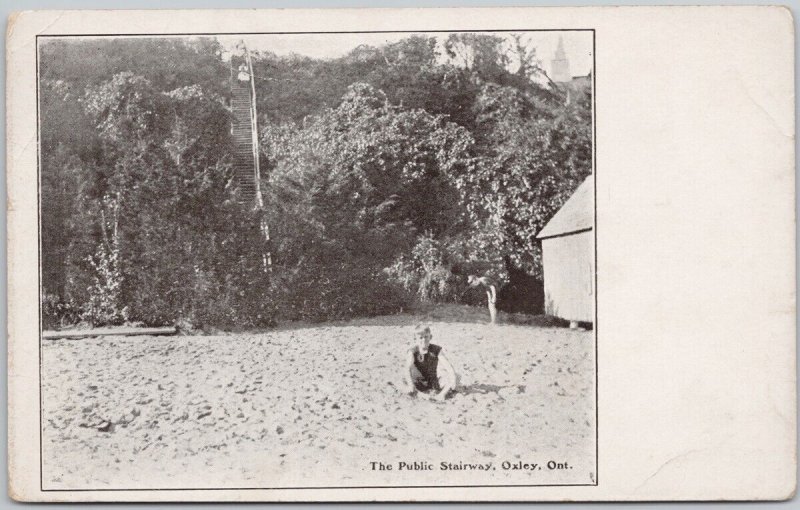 Oxley Ontario Public Stairway Stairs Boy ON Litho Postcard H63 *as is