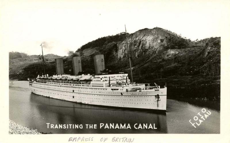 Panama - Empress of Britain transiting the Canal  *RPPC