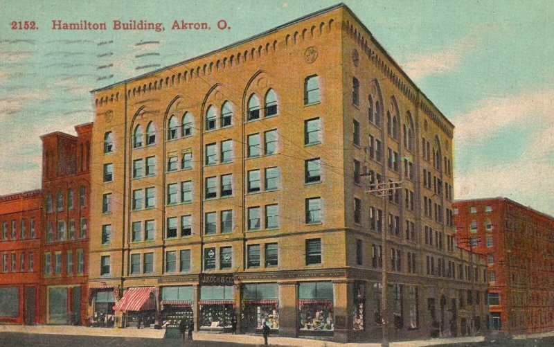 Vintage Postcard 1910's Hamilton Building Historical Landmark Akron Ohio OH