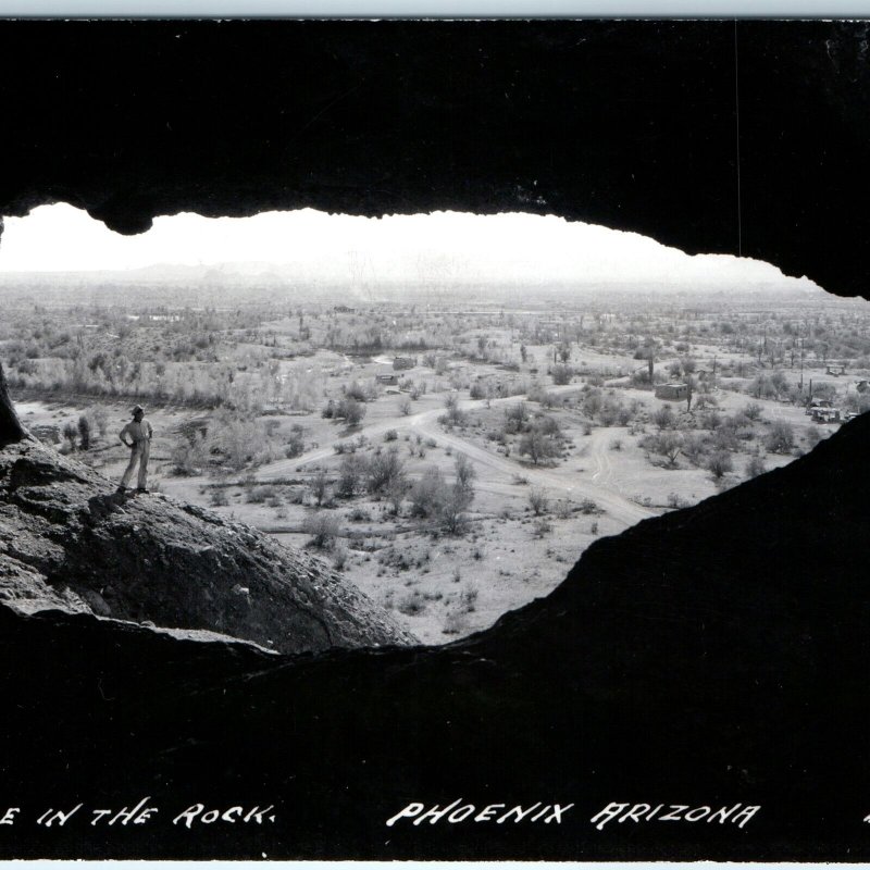 c1940s Phoenix, AZ Hole in the Rock RPPC Cave Mans Powerful Pose Spelunking A283