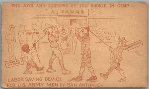 US ARMY MEN IN SAN ANTONIO TX COMIC ANTIQUE POSTCARD