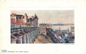 Vintage Postcard Chateau Frontenac & Lower Quebec Terrace Oilette Raphael Tuck