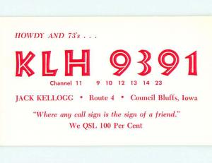 Vintage Qsl Ham Radio Card Council Bluffs Iowa IA t1738