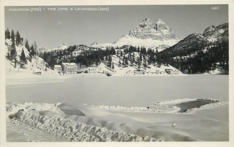 Italy MISURINA Tre Cime di Lavaredo gap in ice lake waterhole photo postcard