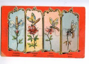 234675 BUTTERFLY in Flowers SEASONS Vintage ART NOUVEAU PC