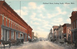 H40/ Allegen Michigan Postcard c1910 Hubbard Street Wagons Stores