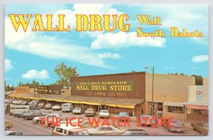 Wall Drug & A Car Filled Parking Lot~The Ice Water Store~South Dakota~c1977 PC