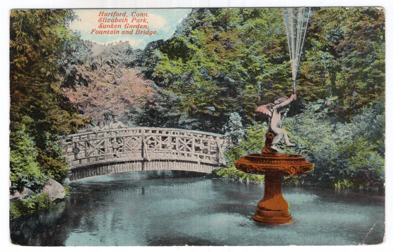 Hartford, Conn, Elizabeth Park, Sunken Garden, Fountain and Bridge