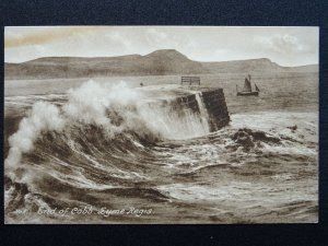 Dorset LYME REGIS Rough Sea at END OF COBB c1908 Postcard by Dunsters