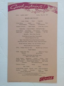 R.M.S Queen Mary Breakfast Menu Sunday May 26, 1957 -Cunard