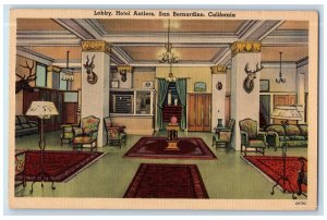 c1950 Lobby Hotel Antlers Interior Restaurant Decors San Bernardino CA Postcard 