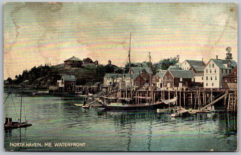 North Haven Maine c1910 Postcard Waterfront Ships Boats Docks