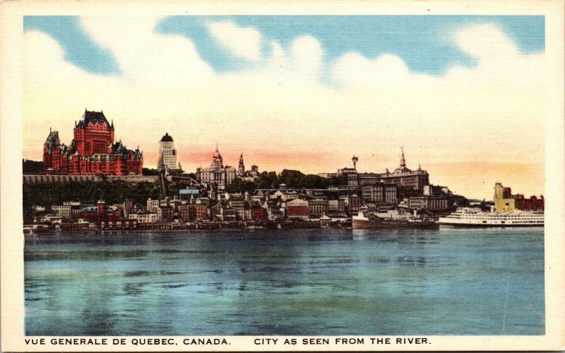 General View Quebec Canada Riverfront Scenic City Skyline Postcard 