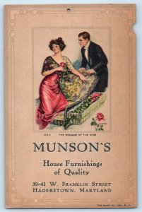 Couple Roses Flower Christy Signed Munsons House Furnishing Advertising Postcard