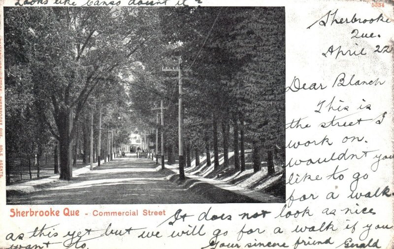 Vintage Postcard Commercial Street Scene Sherbrooke Quebec Canada