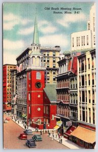 Postcard 1947 Old South Meeting House Building Sidewalk Boston Massachusetts MA